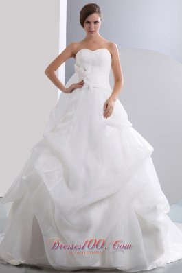 Sweetheart A-line Pick-ups Champel Train Wedding Gown