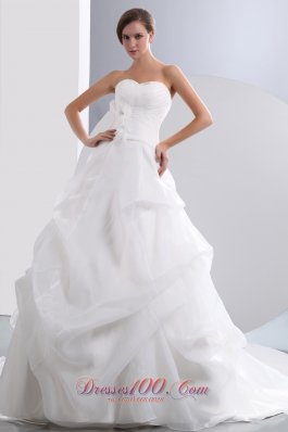 Sweetheart A-line Pick-ups Champel Train Wedding Gown