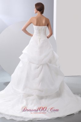 Sweetheart A-line Pick-ups Champel Train Wedding Gown