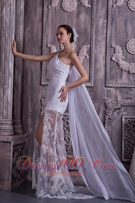 Sexy One Shoulder Sheath Lace Wedding Dress