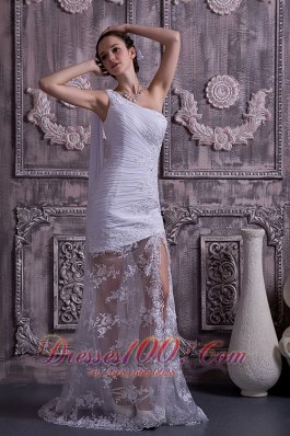 Sexy One Shoulder Sheath Lace Wedding Dress