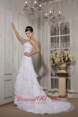 A-line Strapless Court Train Organza Appliques Wedding Gown