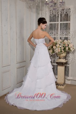 A-line Strapless Court Train Organza Appliques Wedding Gown