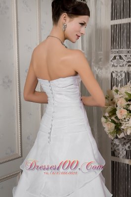 A-line Strapless Court Train Organza Appliques Wedding Gown