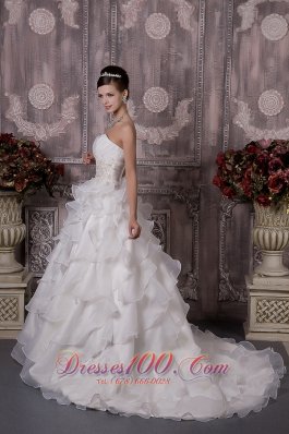 A-line Sweetheart Court Train Summer Wedding Gown