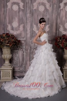 A-line Sweetheart Court Train Summer Wedding Gown