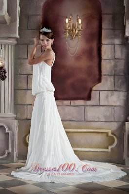 Summer One Shoulder Court Train Wedding Dress Ruched