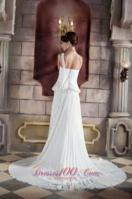 Summer One Shoulder Court Train Wedding Dress Ruched