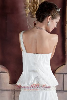 Summer One Shoulder Court Train Wedding Dress Ruched