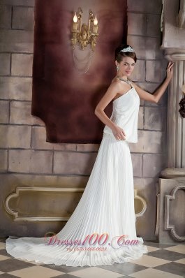 Summer One Shoulder Court Train Wedding Dress Ruched