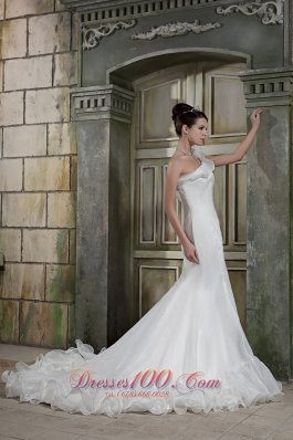 Custom Made Mermaid One Shoulder Court Train Wedding Gown