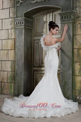 Custom Made Mermaid One Shoulder Court Train Wedding Gown