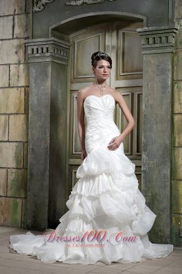 Sweetheart Ruched Layered Chapel Train Wedding Gown