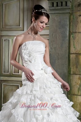 Exquisite A-line Ruffles Chapel Train Bridal Gown