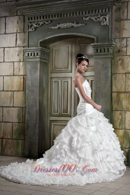 Exquisite A-line Ruffles Chapel Train Bridal Gown