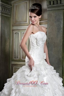 Exquisite A-line Ruffles Chapel Train Bridal Gown