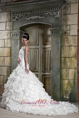 Exquisite A-line Ruffles Chapel Train Bridal Gown