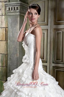 Exquisite A-line Ruffles Chapel Train Bridal Gown