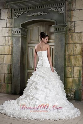 Exquisite A-line Ruffles Chapel Train Bridal Gown