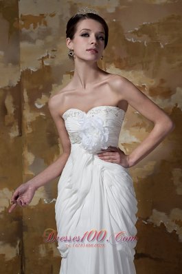 Sweetheart Ruched Court Train Chiffon Beading Wedding Dress