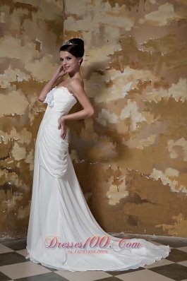 Sweetheart Ruched Court Train Chiffon Beading Wedding Dress