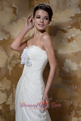 Sweetheart Ruched Court Train Chiffon Beading Wedding Dress