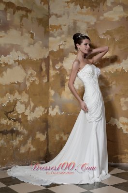 Sweetheart Ruched Court Train Chiffon Beading Wedding Dress