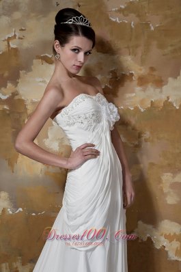 Sweetheart Ruched Court Train Chiffon Beading Wedding Dress