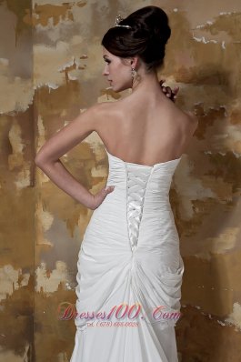 Sweetheart Ruched Court Train Chiffon Beading Wedding Dress