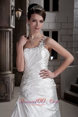 Asymmetrical Wedding Dress One Shoulder Train