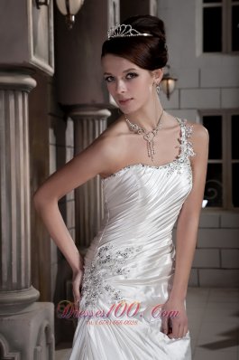 Asymmetrical Wedding Dress One Shoulder Train