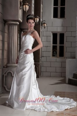 Asymmetrical Wedding Dress One Shoulder Train