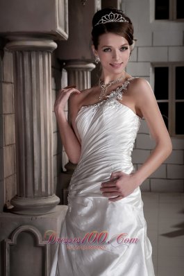 Asymmetrical Wedding Dress One Shoulder Train