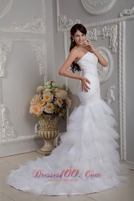 Sweetheart Mermaid Layered Wedding Gown Brush Train