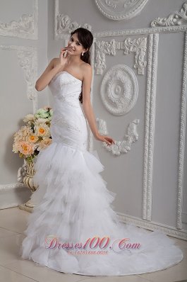 Sweetheart Mermaid Layered Wedding Gown Brush Train