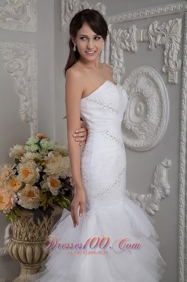 Sweetheart Mermaid Layered Wedding Gown Brush Train