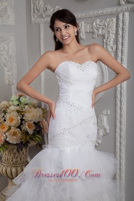 Sweetheart Mermaid Layered Wedding Gown Brush Train