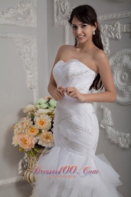 Sweetheart Mermaid Layered Wedding Gown Brush Train