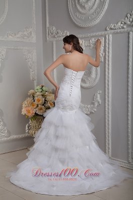 Sweetheart Mermaid Layered Wedding Gown Brush Train