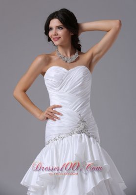 Ruched Sweetheart Bodice Layered Bridal Gown Chapel Train