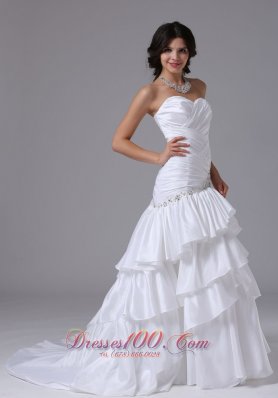 Ruched Sweetheart Bodice Layered Bridal Gown Chapel Train