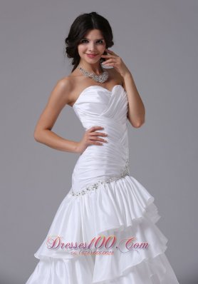 Ruched Sweetheart Bodice Layered Bridal Gown Chapel Train