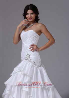 Ruched Sweetheart Bodice Layered Bridal Gown Chapel Train