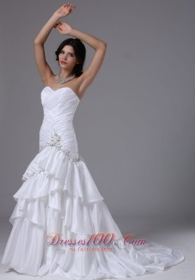 Ruched Sweetheart Bodice Layered Bridal Gown Chapel Train