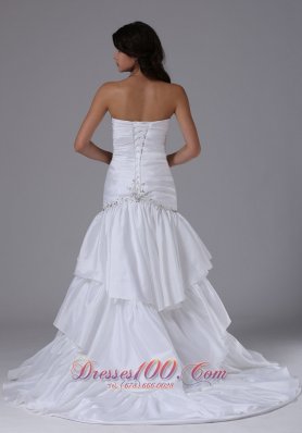 Ruched Sweetheart Bodice Layered Bridal Gown Chapel Train