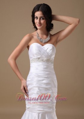 Ruched Sheath Mermaid/trumpet Brush Train Wedding Gown