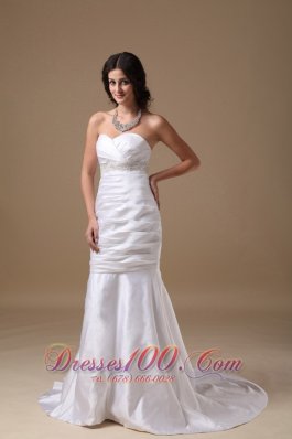 Ruched Sheath Mermaid/trumpet Brush Train Wedding Gown