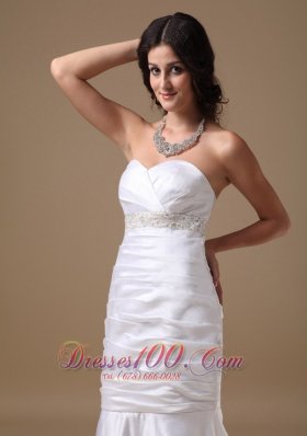 Ruched Sheath Mermaid/trumpet Brush Train Wedding Gown