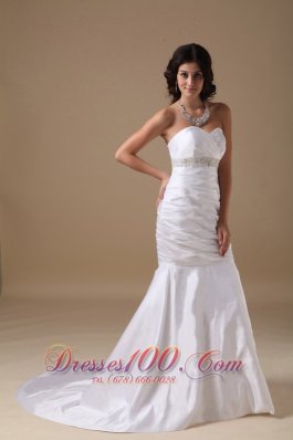 Ruched Sheath Mermaid/trumpet Brush Train Wedding Gown