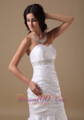 Ruched Sheath Mermaid/trumpet Brush Train Wedding Gown